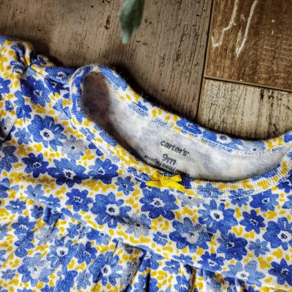 Carter's Baby Girl Blue and Yellow Floral Top Bodysuit 100% Cotton Size 9M NWOT